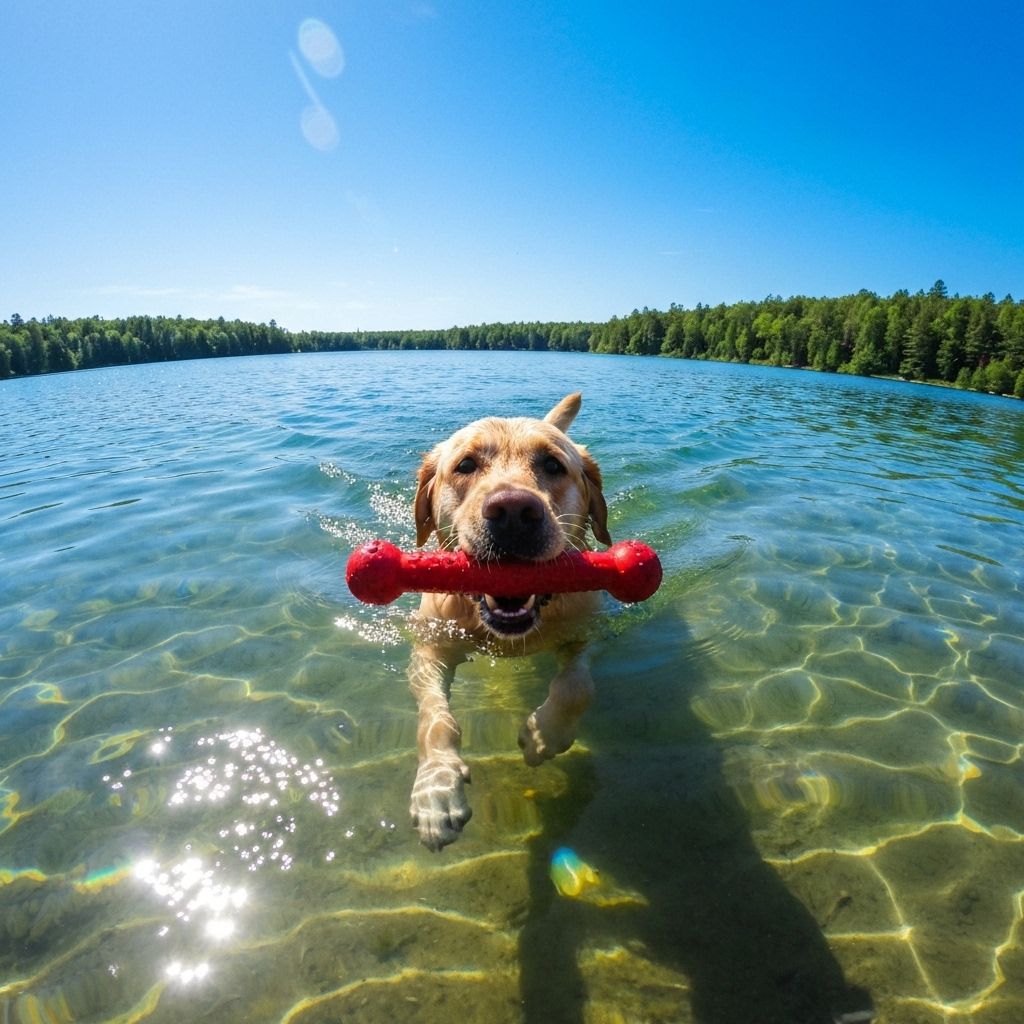 Labrador plave a aportuje